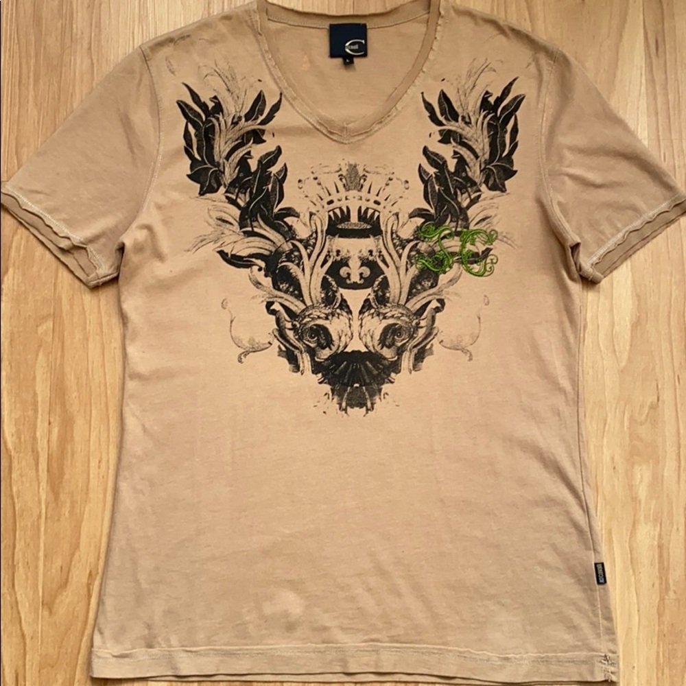 Just Cavalli- Men's V-Neck Tee w/Print-Size L